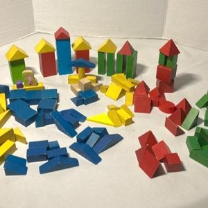 Vintage Geoblocks Wood Wooden Color Building Blocks Children Play Learning Shape